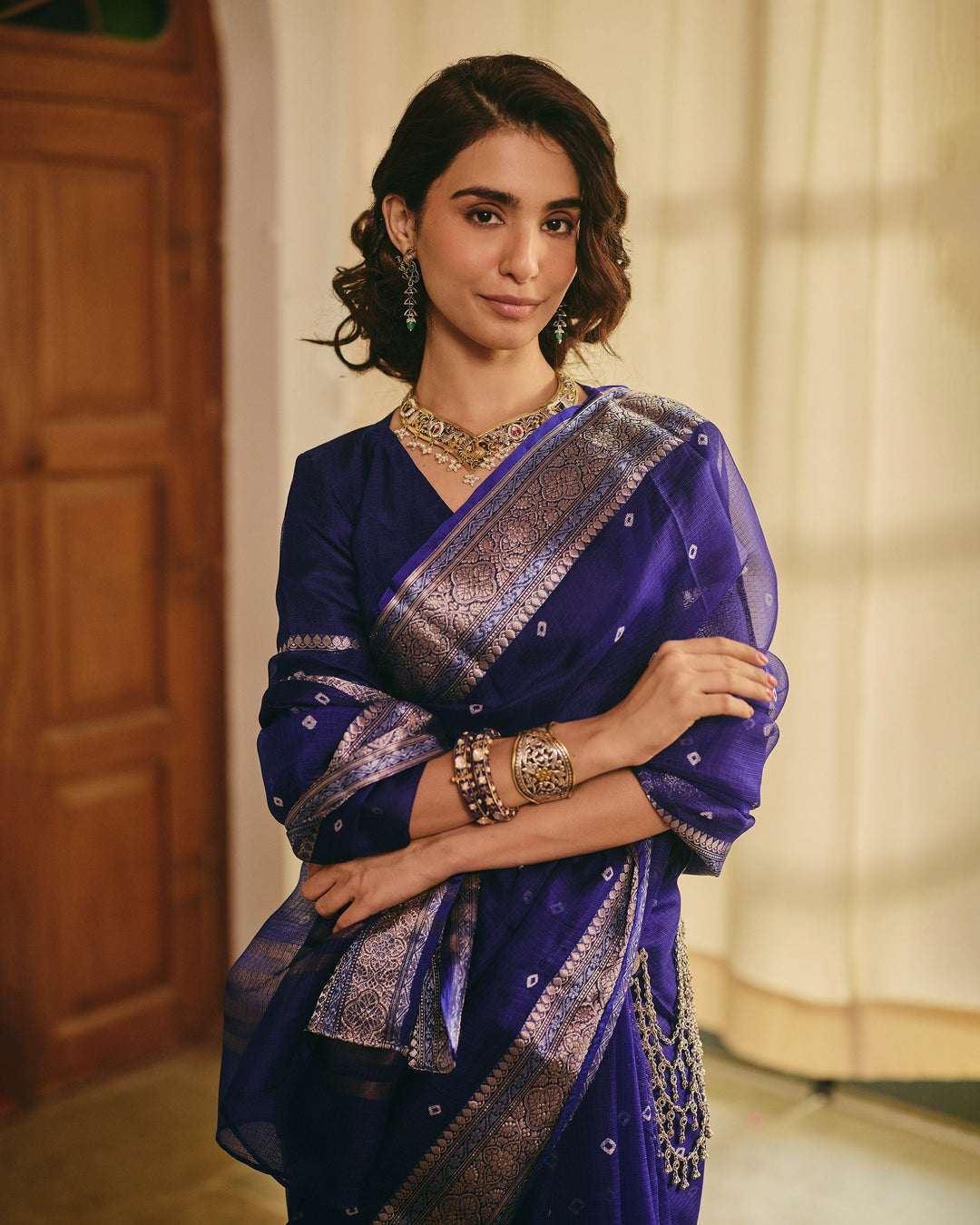 Kumudini Blue Doria Bandhej Saree