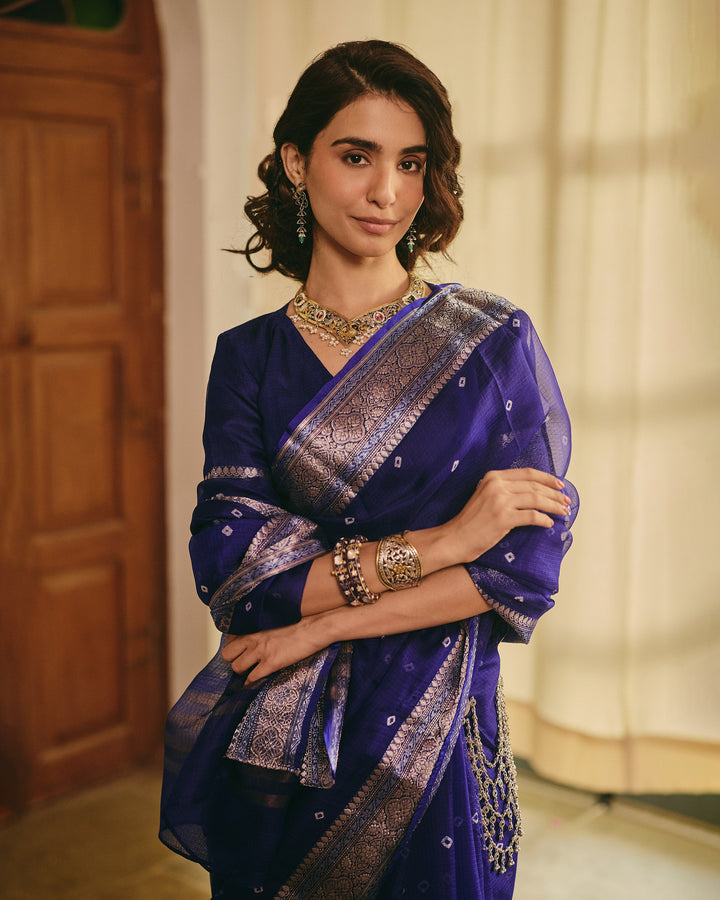 Kumudini Blue Doria Bandhej Saree