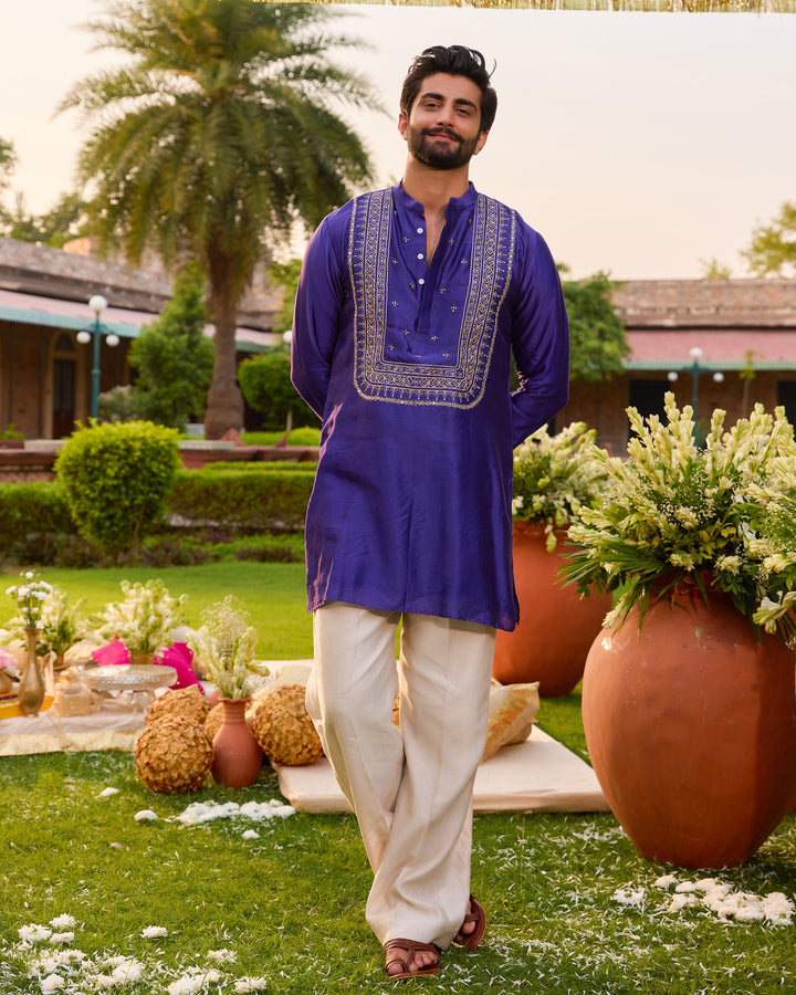 Prabhas Purple Chanderi Embroidered Kurta