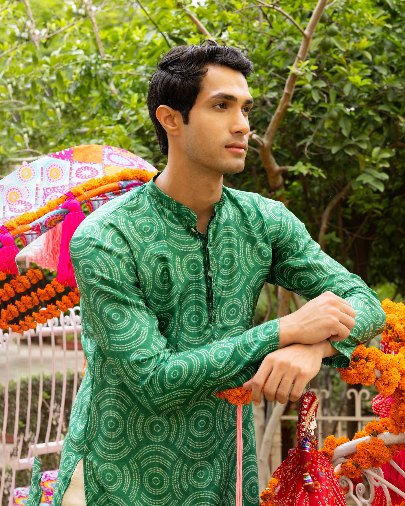 Taarush Green Bandhani Chanderi Kurta