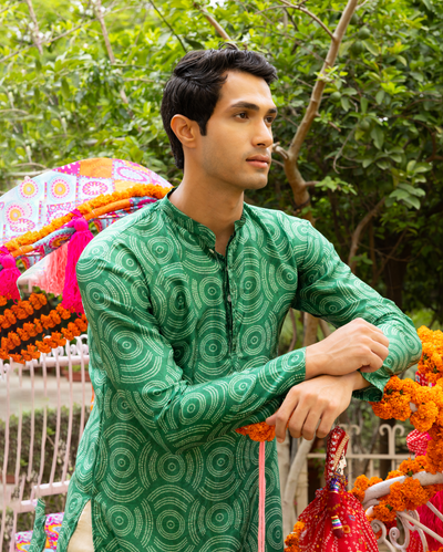 Taarush Green Bandhani Chanderi Kurta