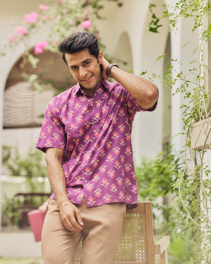 Ritesh Purple Printed Cotton Shirt