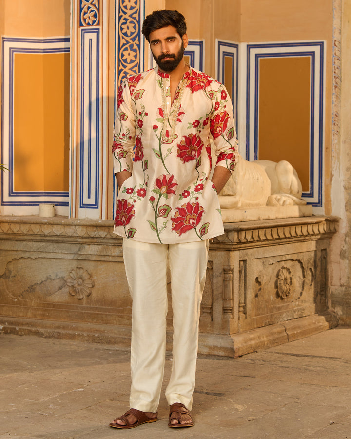 Veer Ivory Printed Chanderi Kurta