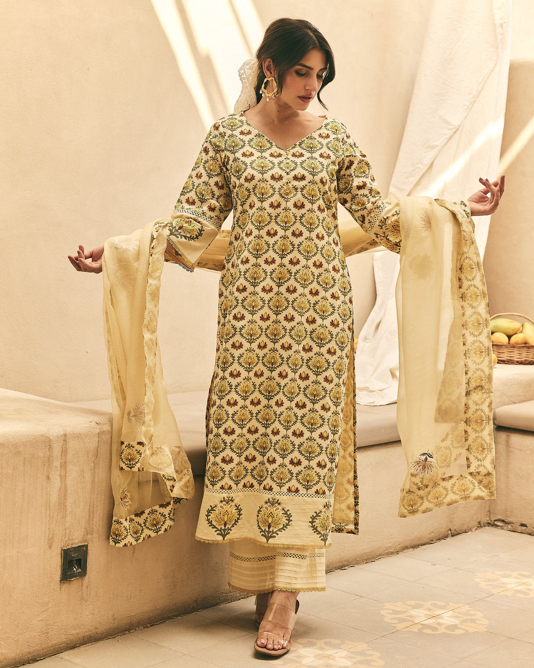Ivara Yellow Cotton Printed Suit Set