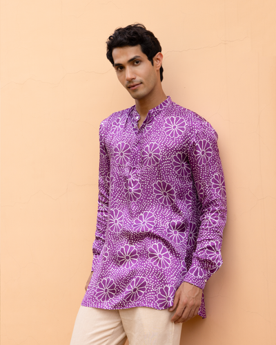 Anvay Purple Bandhani Satin Kurta