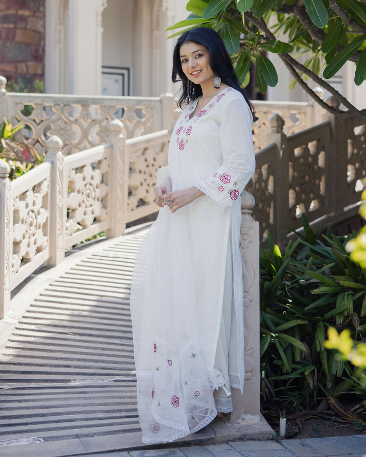 Fairy Dust White Embroidered Cotton Suit Set