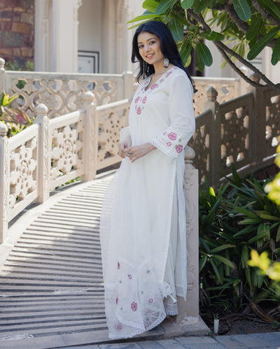 Fairy Dust White Embroidered Cotton Suit Set