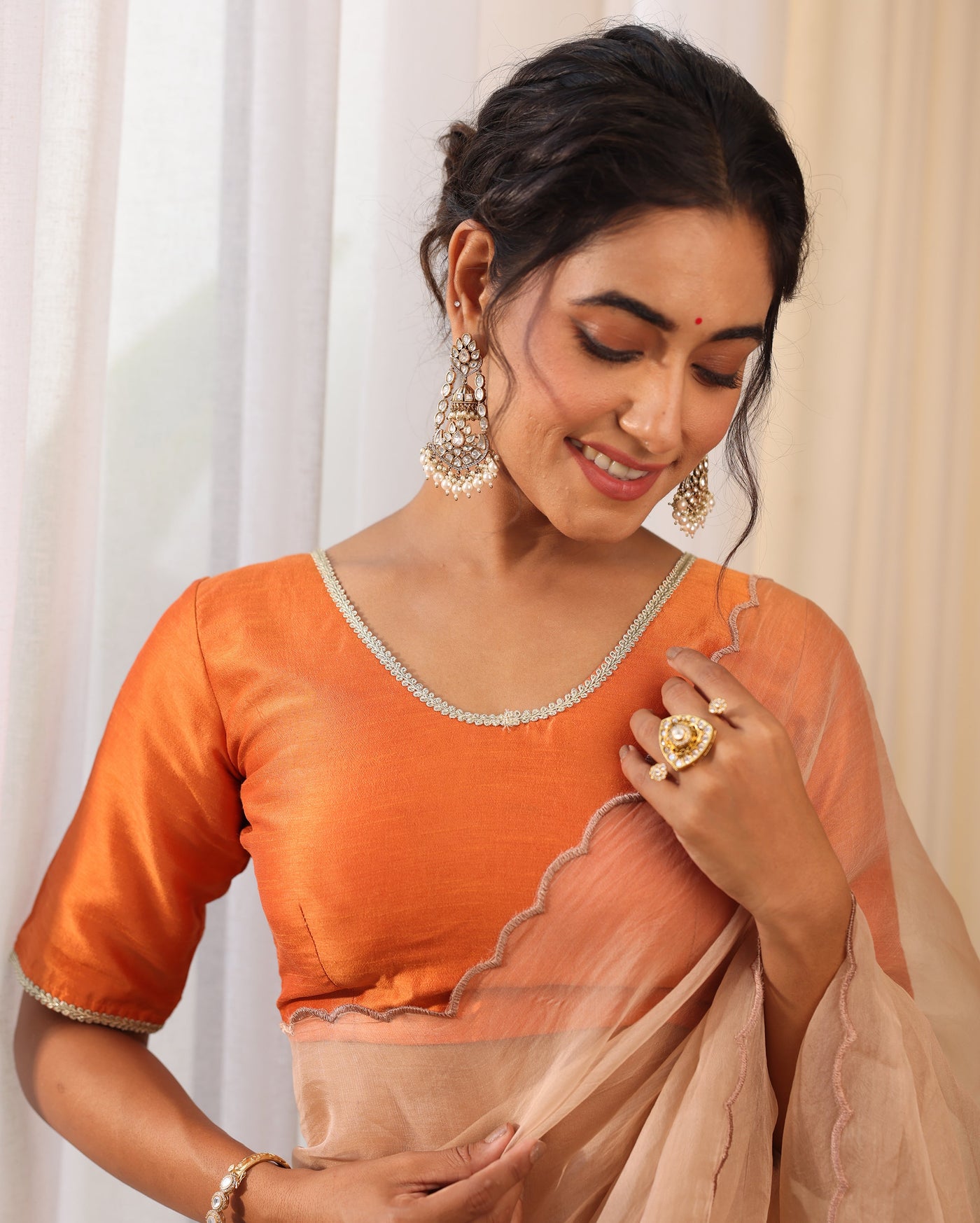 Aanya Orange Silk Blouse