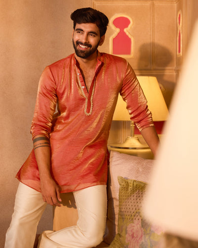 Veerang Orange Tissue Kurta