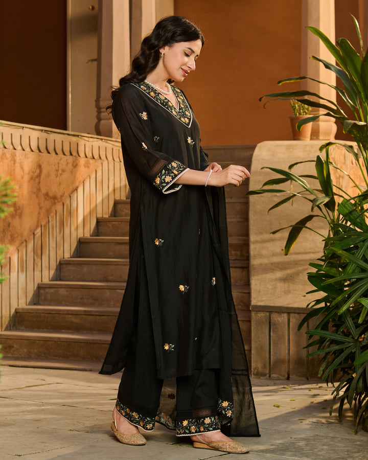 Bela Black Embroidered Cotton Suit Set