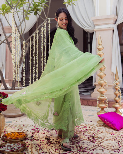 Neo Green Embroidered Chanderi Suit Set