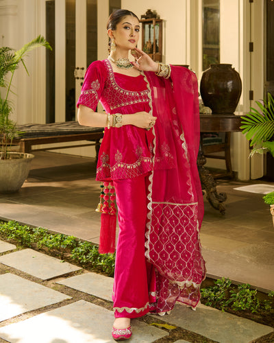 Kyro Pink Embroidered Velvet Suit Set
