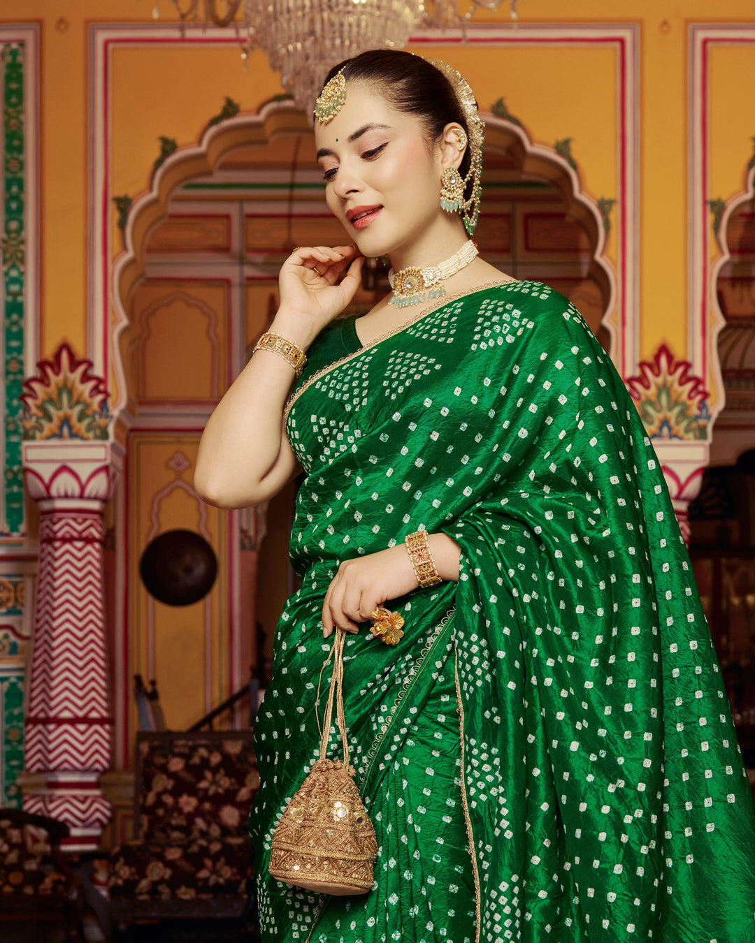 Tesu Green Bandhej Silk Saree
