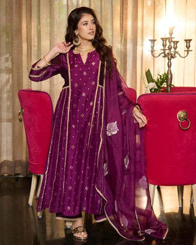 Bhautik Purple Jacquard Suit Set