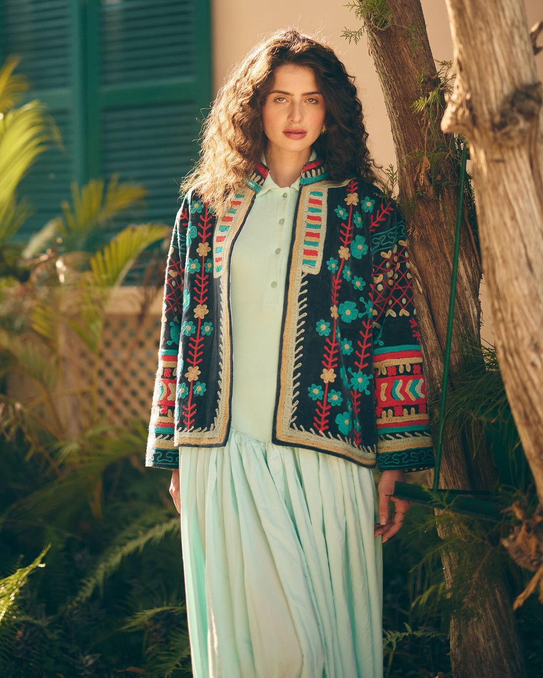 Azurelle Blue Velvet Suzani Jacket