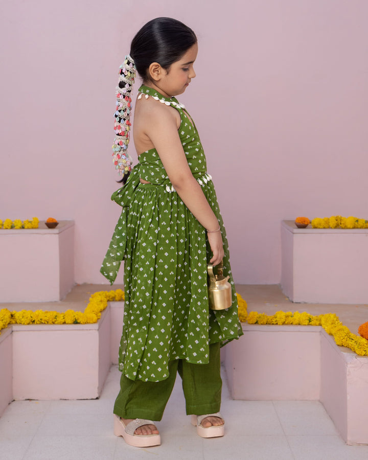 Pihu Green Bandhani Georgette Coord Set