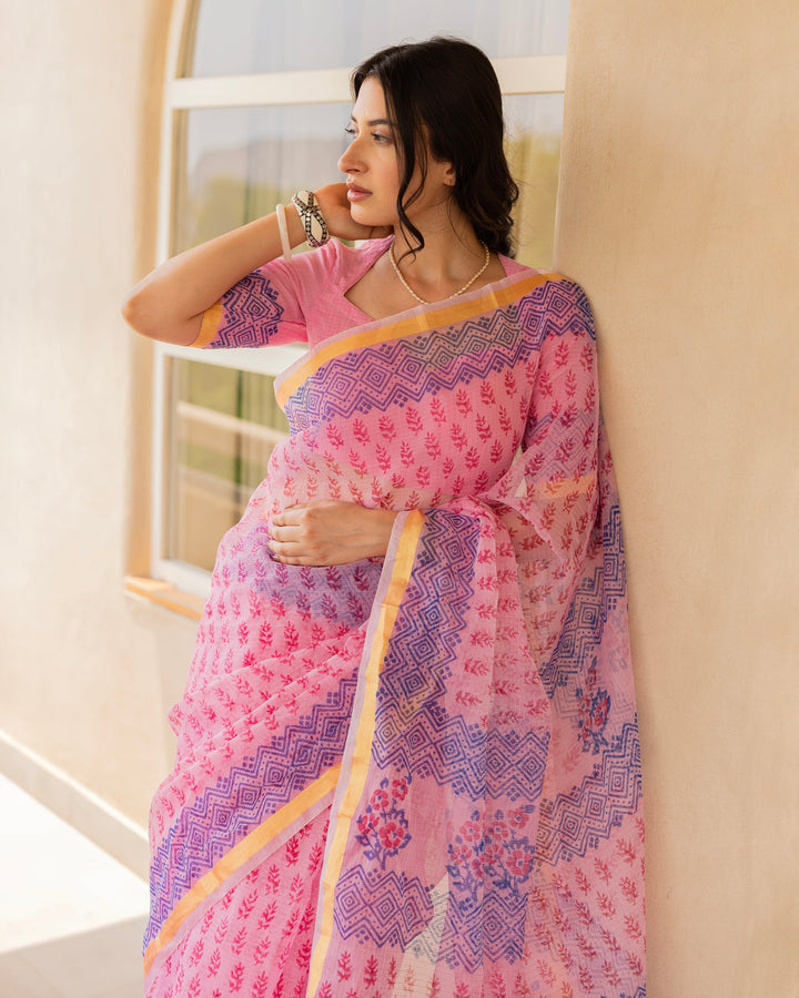 Rang Pink Doria Printed Saree