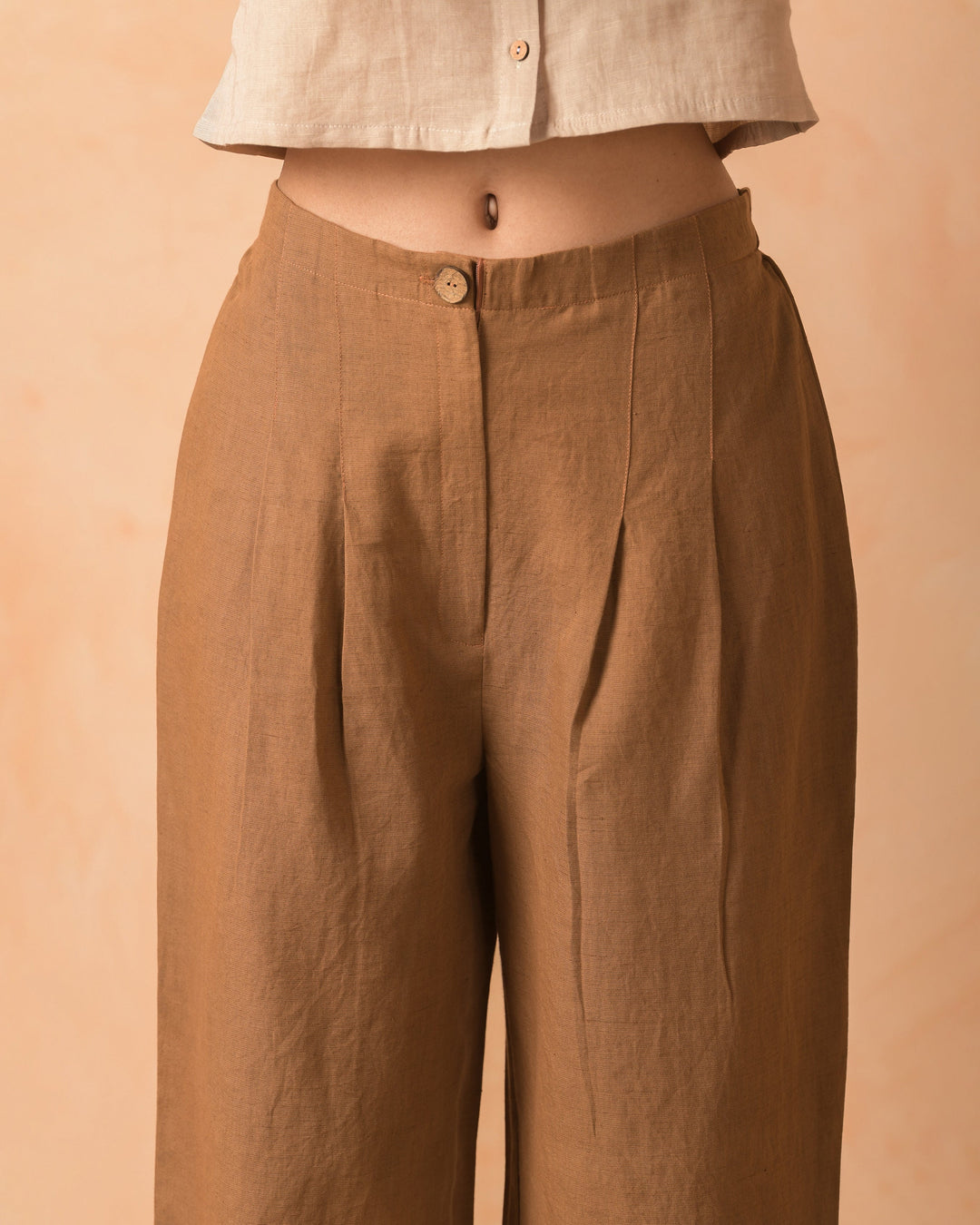Vesha Brown Cotton Flex Solid Straight Pants
