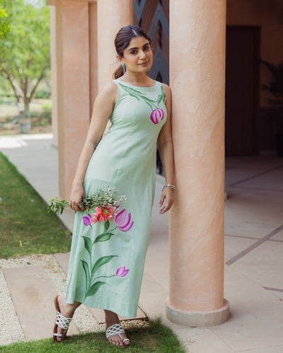 Kylie Sage Green Handpainted Flex Dress