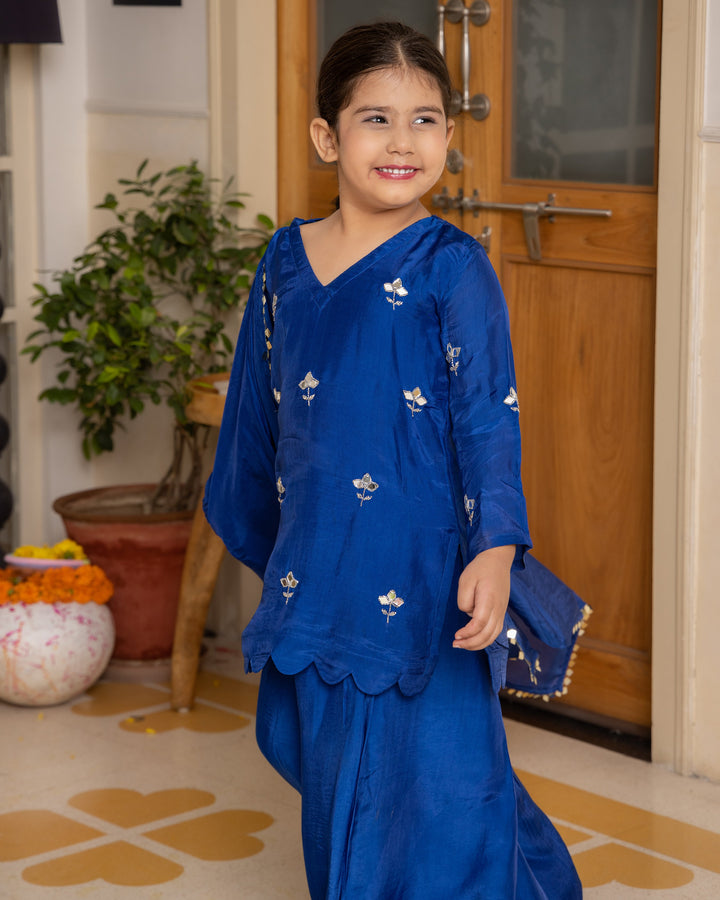 Aira Blue Solid Silk Suit Set