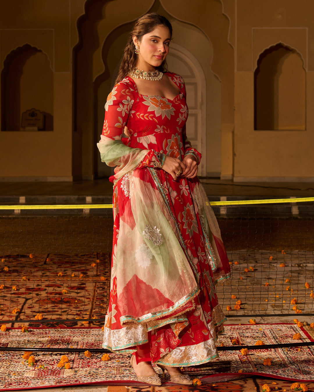 Zeenat Red Printed Georgette Suit Set