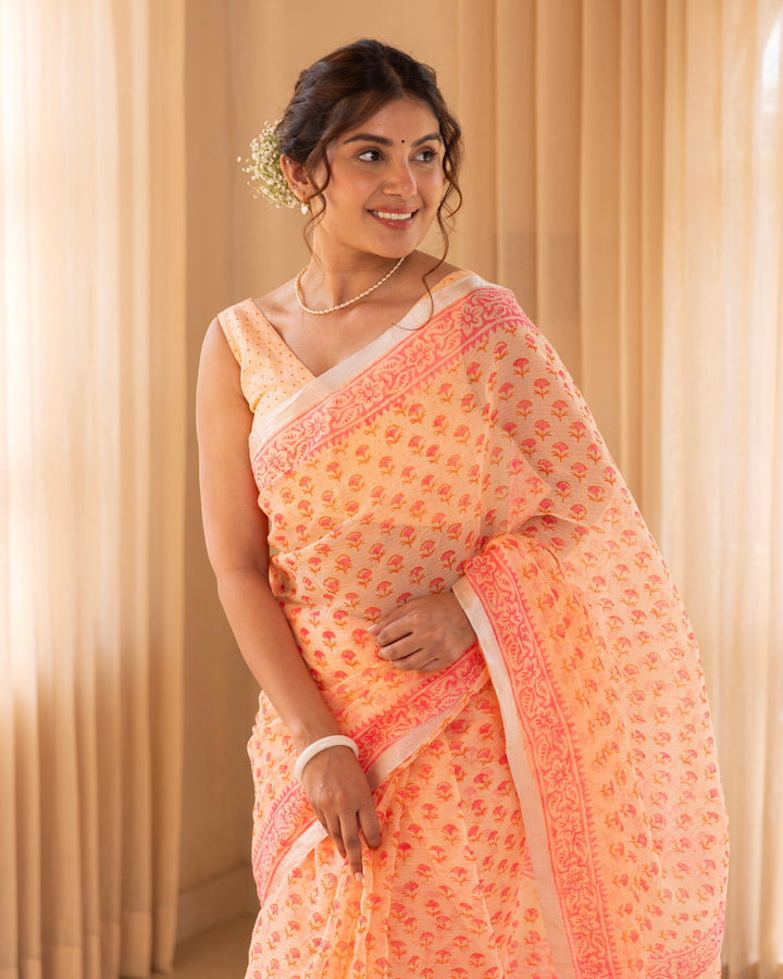 Aarohi Light Yellow Doria Printed Saree