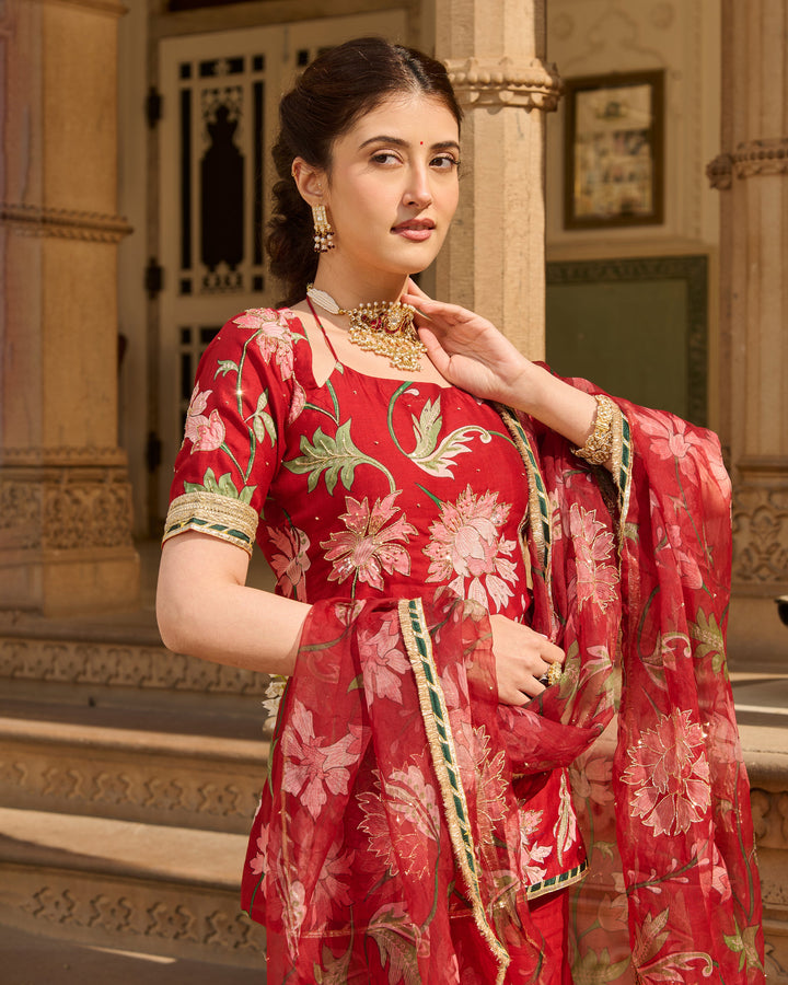 Shaan Maroon Printed Chanderi Sharara Set