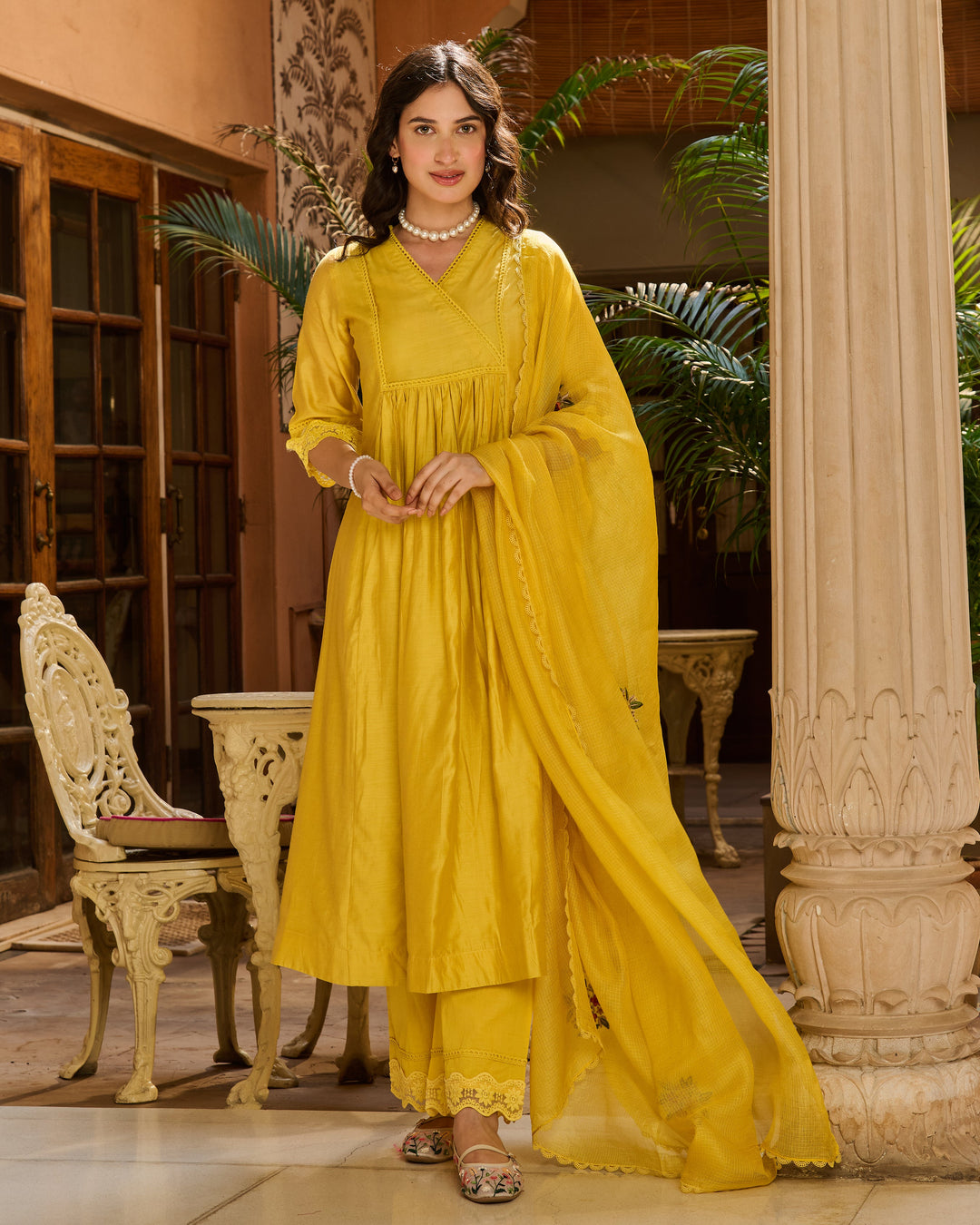 Anoop Yellow Embroidered Chanderi Suit Set