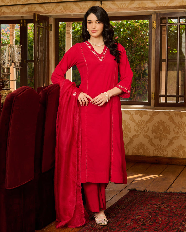 Mistral Pink Embroidered Cotton Suit Set