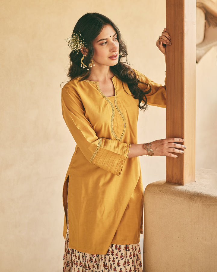 Rama Mustard Cotton Printed Sharara Set