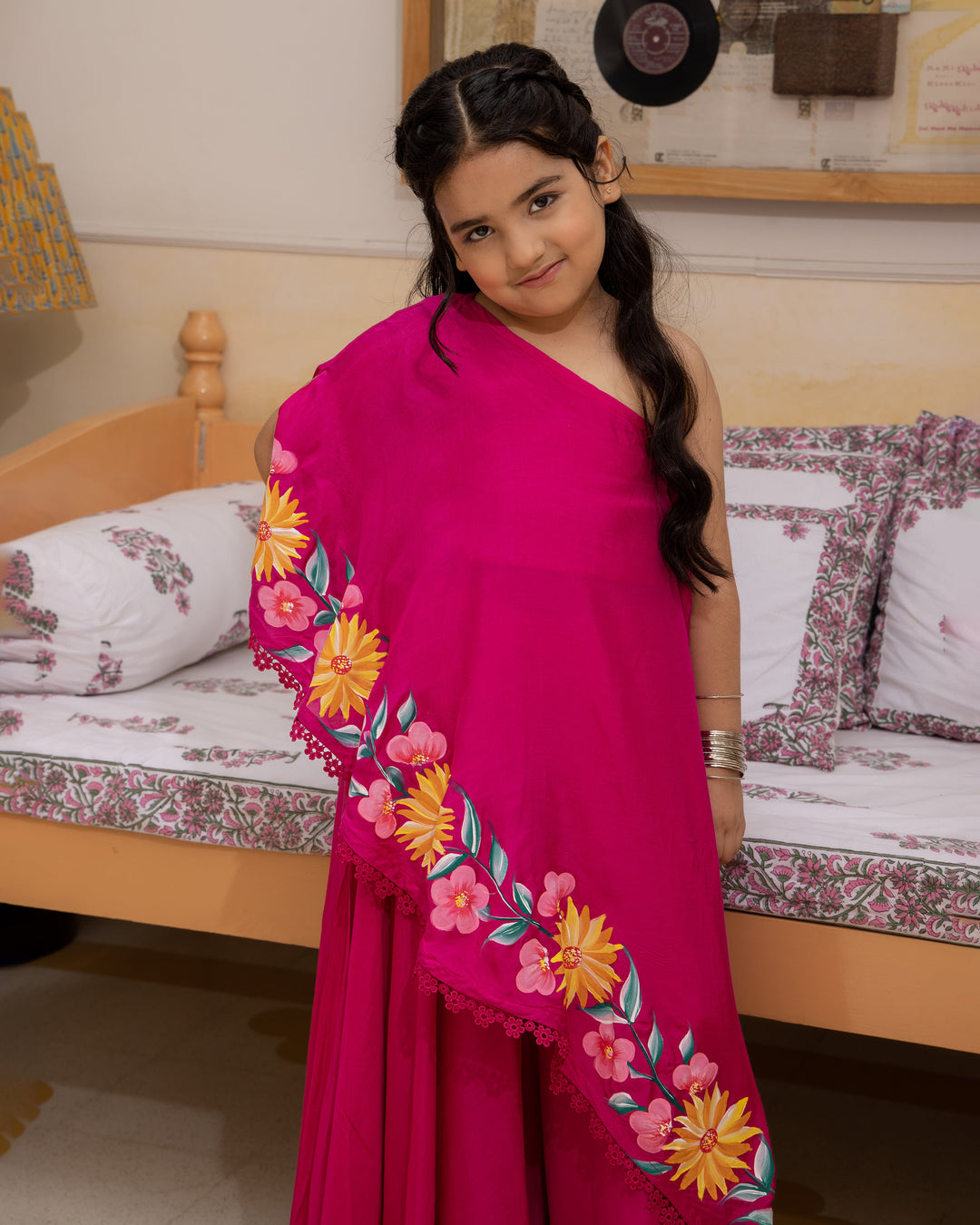Mogra Magenta Handpainted Muslin Coord Set
