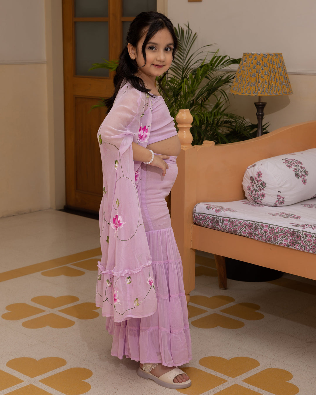 Gardenia Lavender Handpainted Georgette Coord Set
