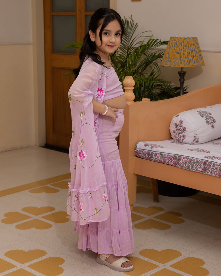 Gardenia Lavender Handpainted Georgette Coord Set