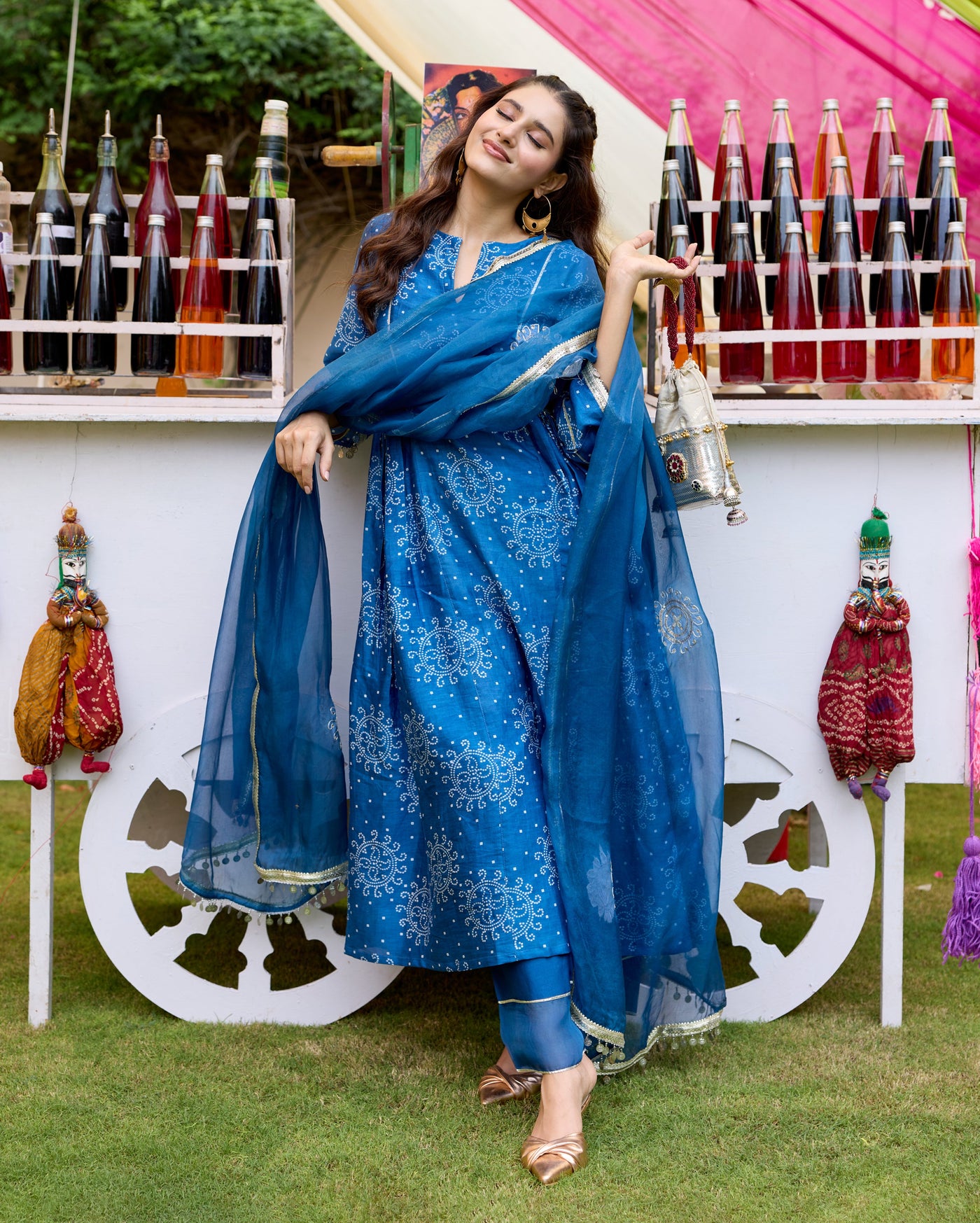 Arogya Blue Bandhani Chanderi Suit Set