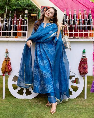 Arogya Blue Bandhani Chanderi Suit Set