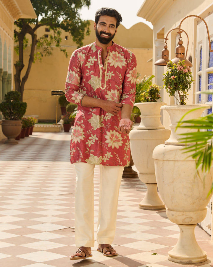 Kshitij Mauve Printed Chanderi Kurta
