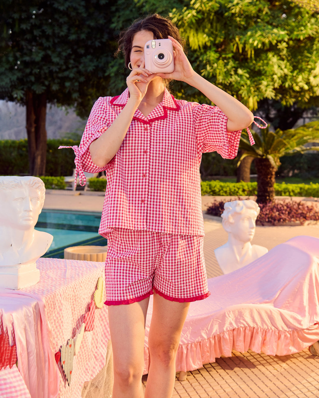 Avneet Pink Cotton Checks Loungewear