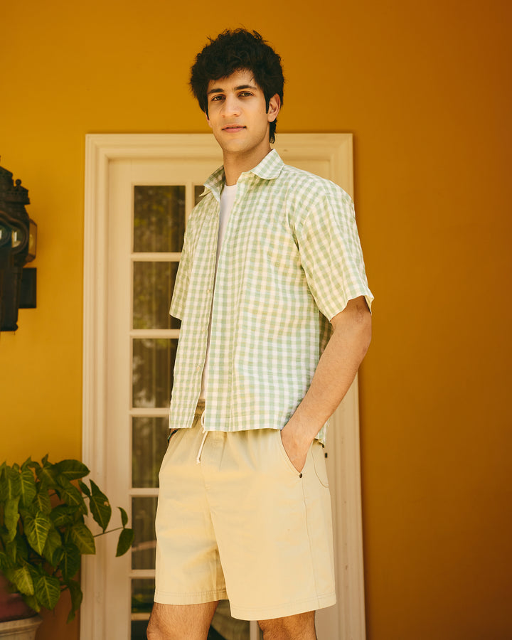 Kairo Sage Cotton Checks Printed Shirt