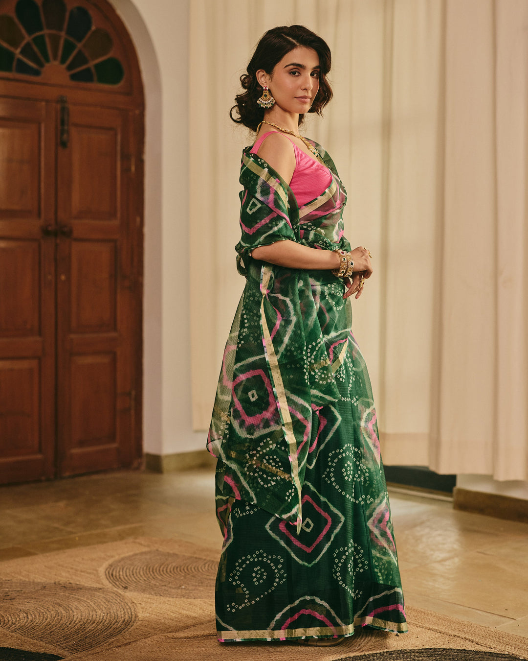 Pushp Green Doria Bandhej Saree