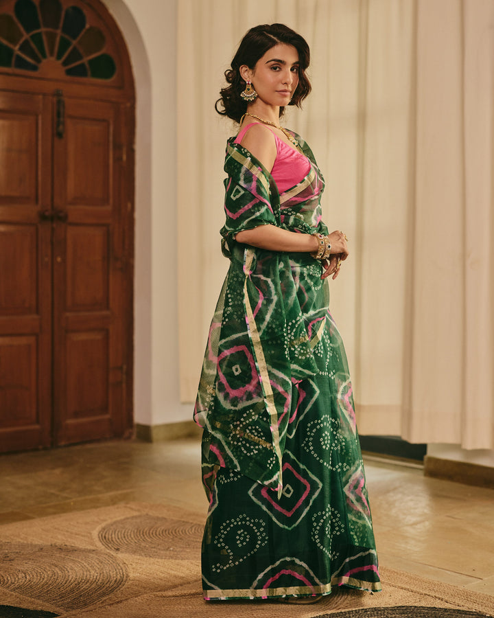Pushp Green Doria Bandhej Saree