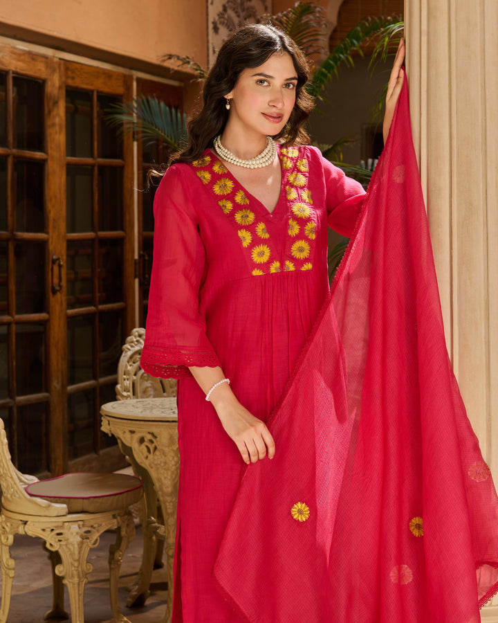 Ballet Pink Embroidered Chanderi Suit Set