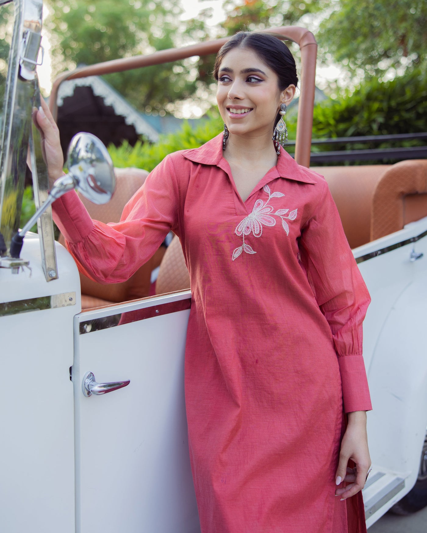 Tool Red Embroidered Chanderi Kurta Set