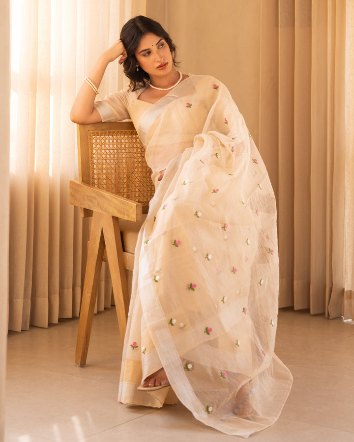 Lika Beige Doria Embroidered Saree