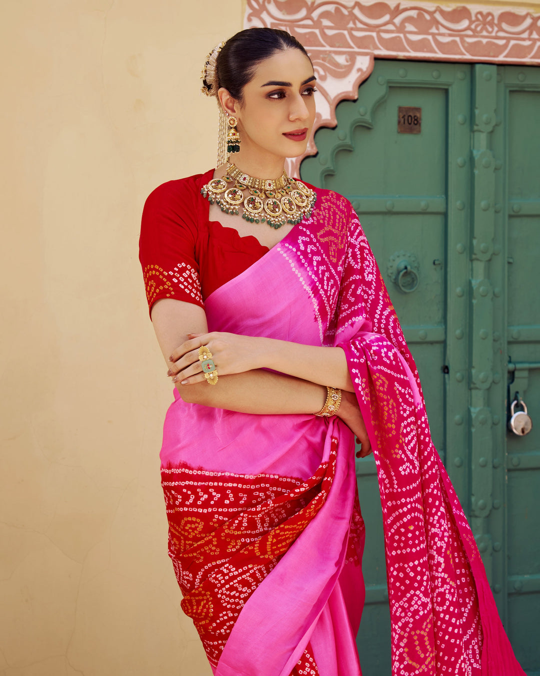 Dhara Pink Kajol Bandhej Silk Saree