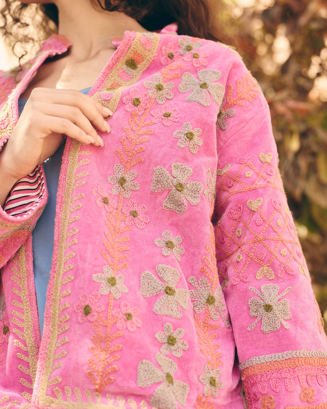 Rosette Pink Velvet Suzani Jacket