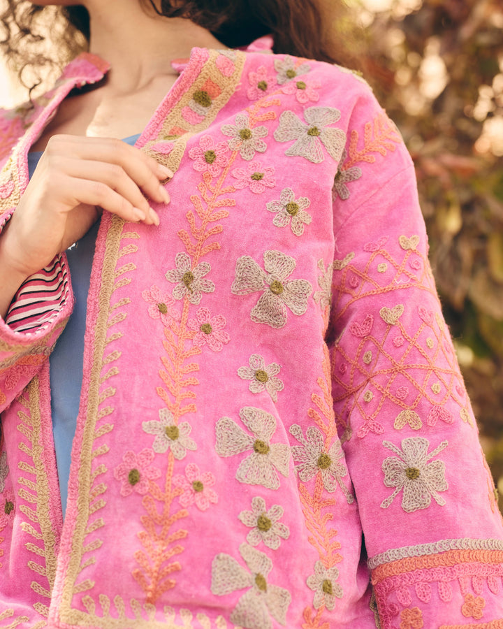 Rosette Pink Velvet Suzani Jacket