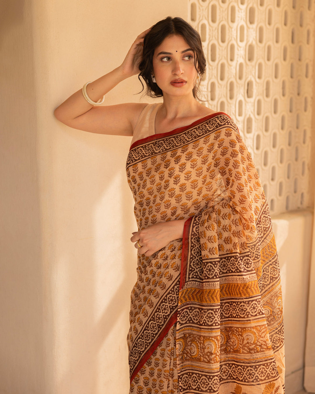 Gul Beige Doria Printed Saree