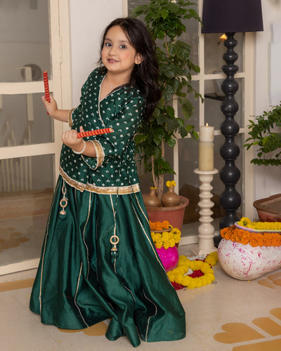Anika Green Bandhani Chanderi Lehenga Set