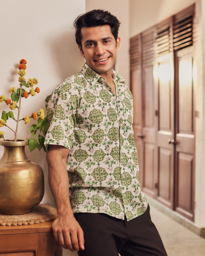Viren White Printed Cotton Shirt