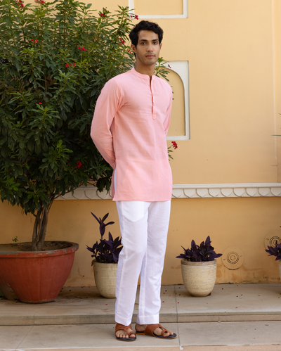 Aghora Peach Solid Linen Kurta